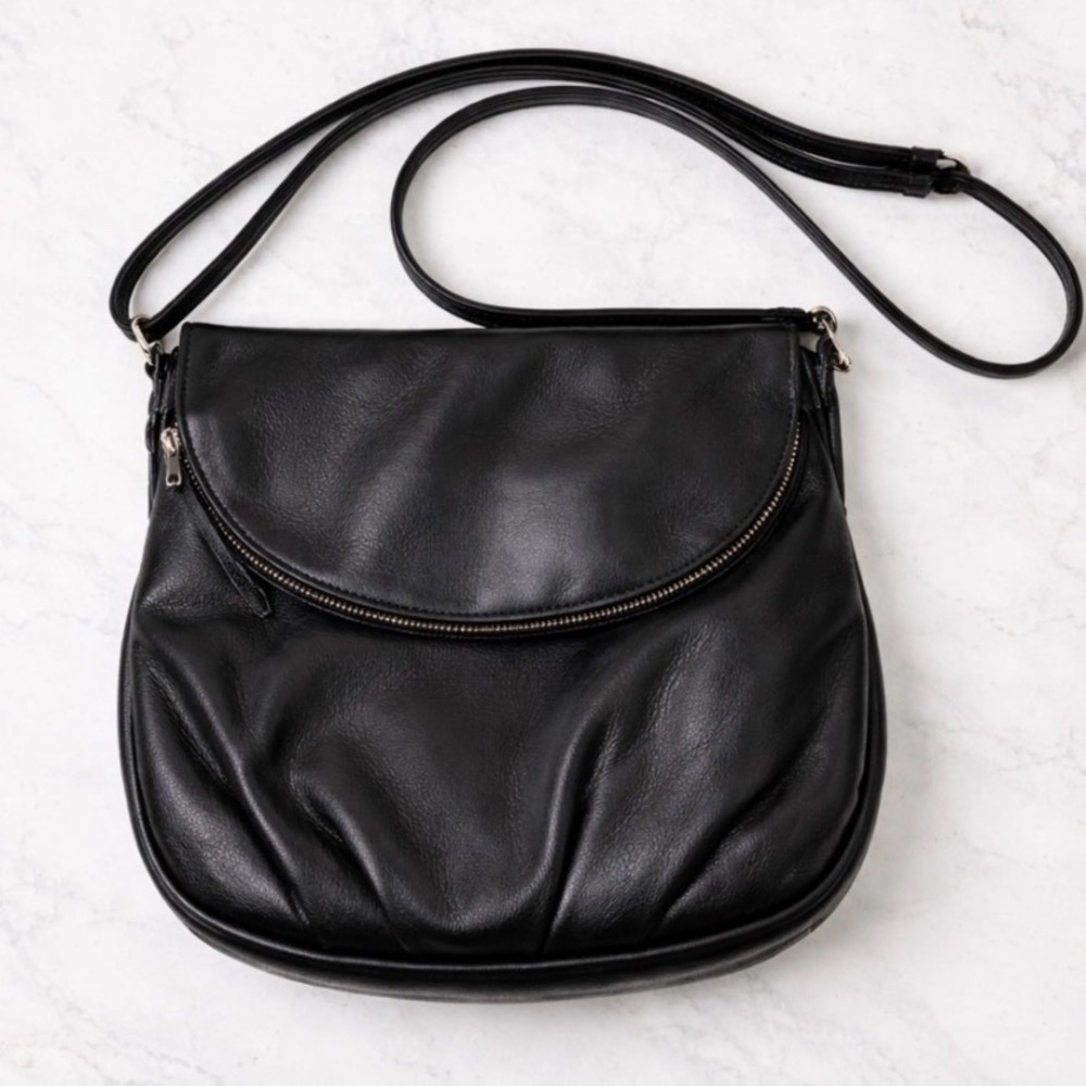 Margot Vintage Y2K Soft Black Leather Shoulder Hobo Boho Fold Over Bag